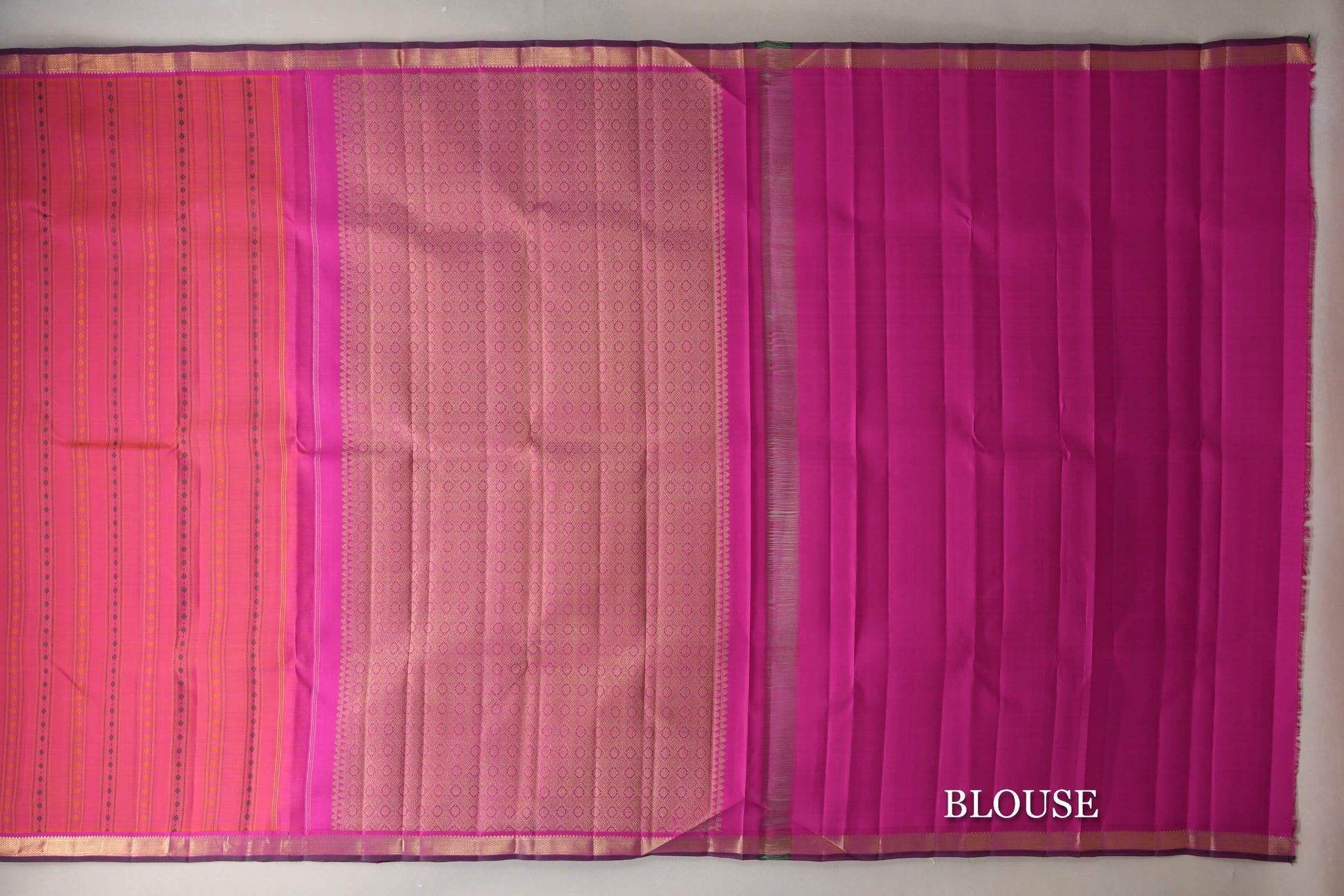 Dual Tone of Orange & Pink Vintage Kanjivaram Silk Saree blouse