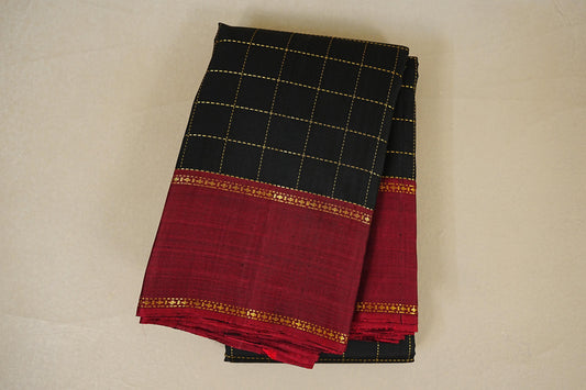 folded Black Vintage Kanjivaram Silk Saree