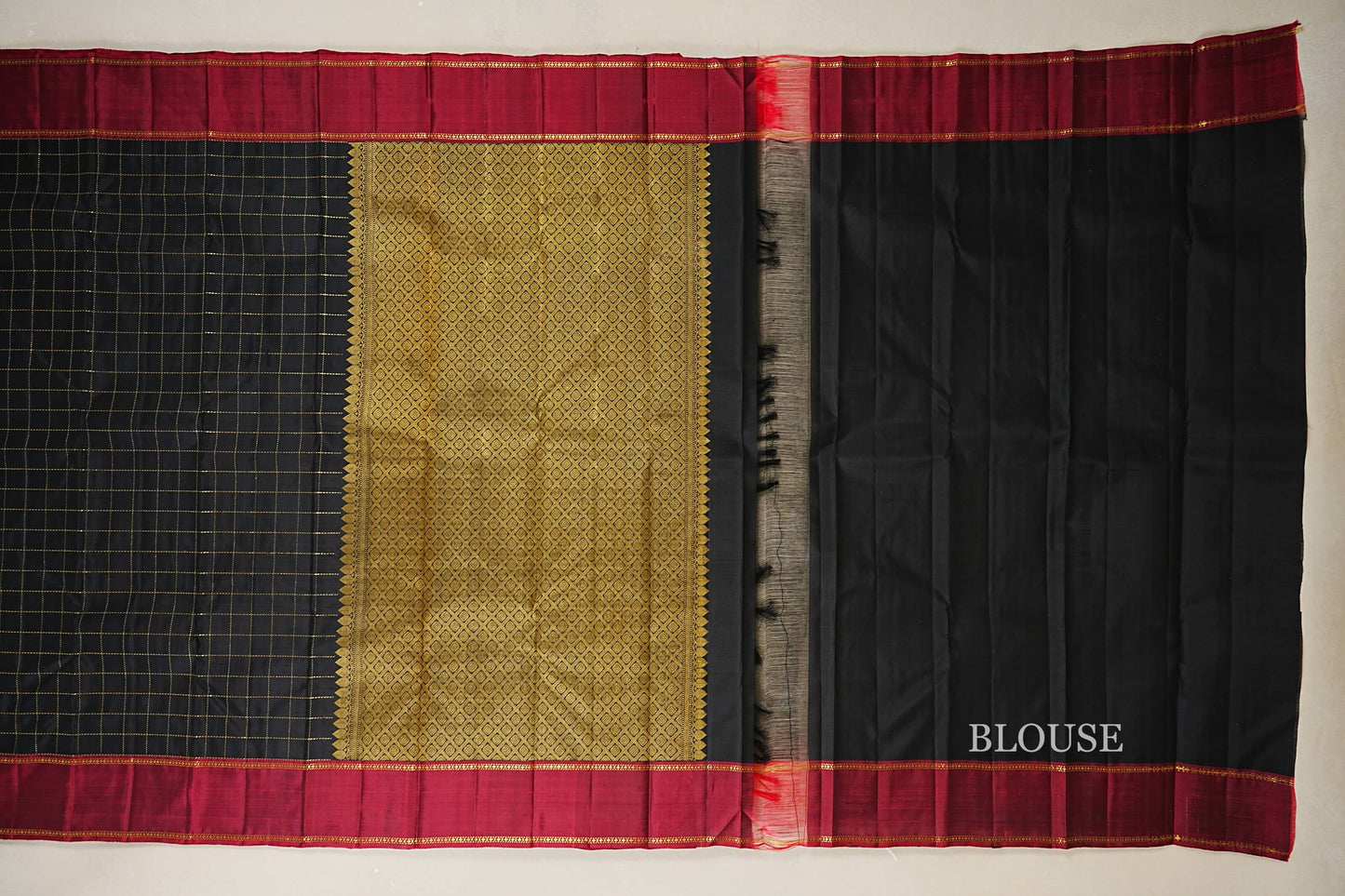 Black Vintage Kanjivaram Silk Saree blouse