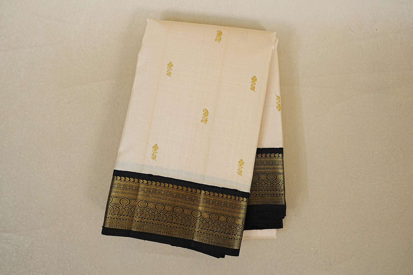 folded Cream Vintage Kanjivaram Silk Saree