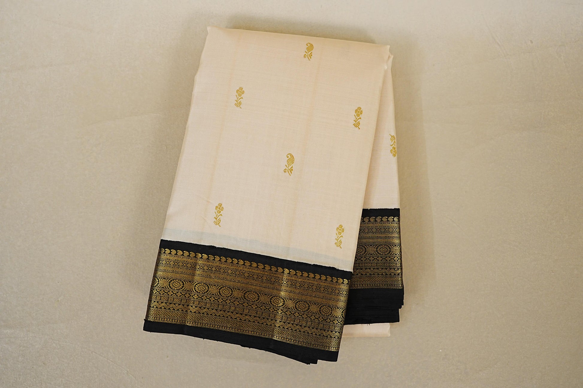 folded Cream Vintage Kanjivaram Silk Saree