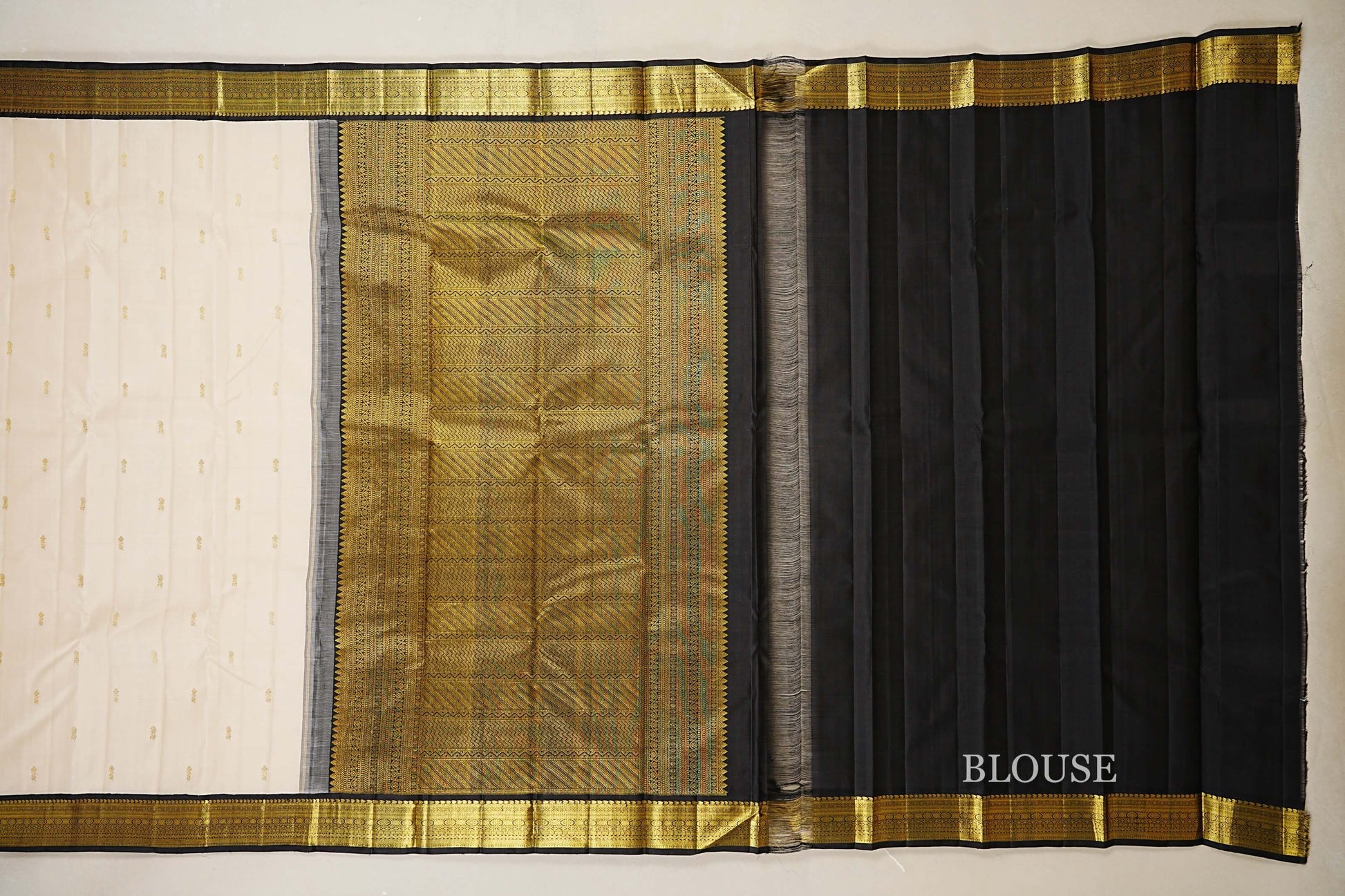 Cream Vintage Kanjivaram Silk Saree blouse