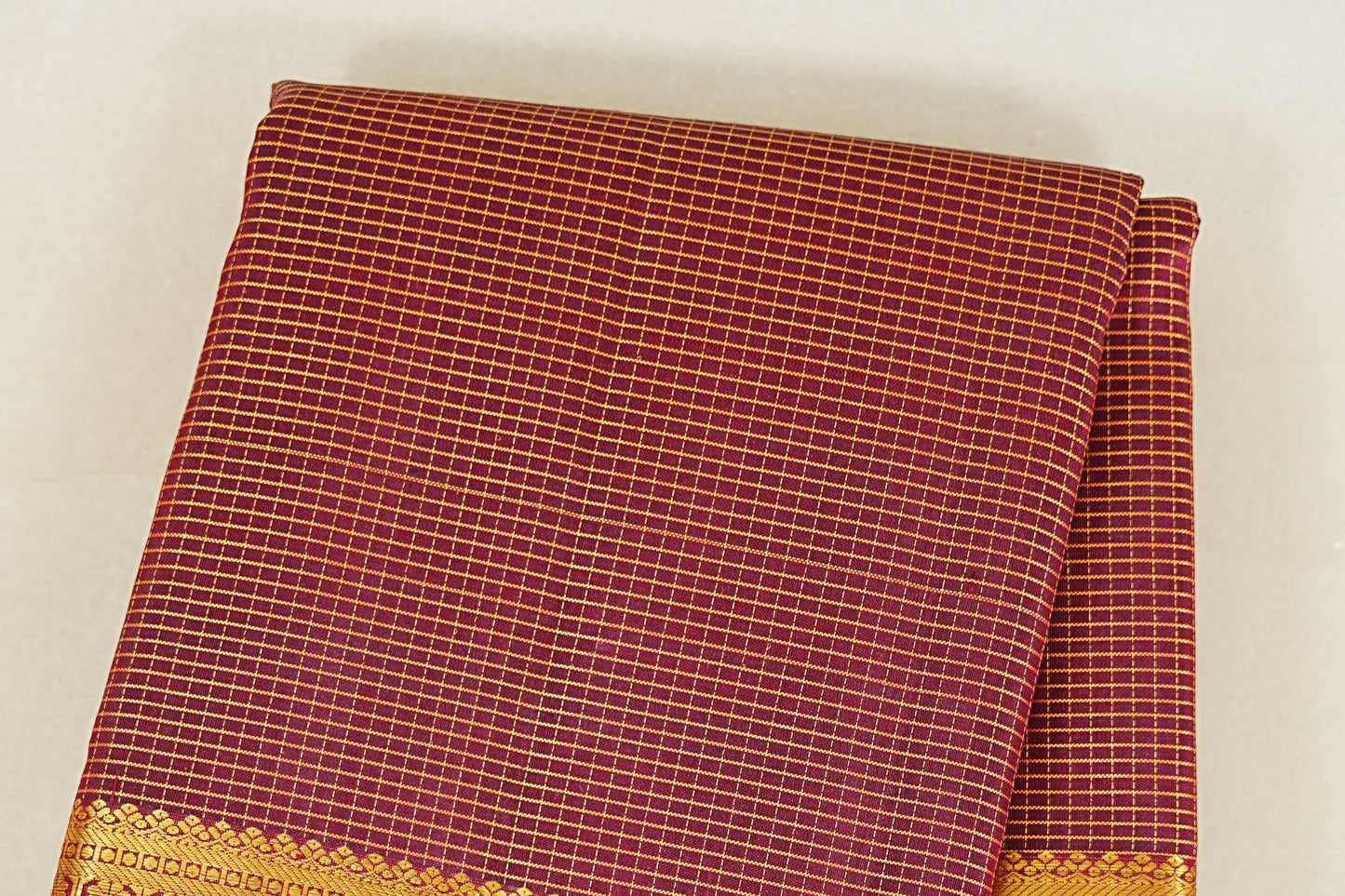 Maroon Zari Checks Vintage Kanjivaram Silk Saree  body zoom