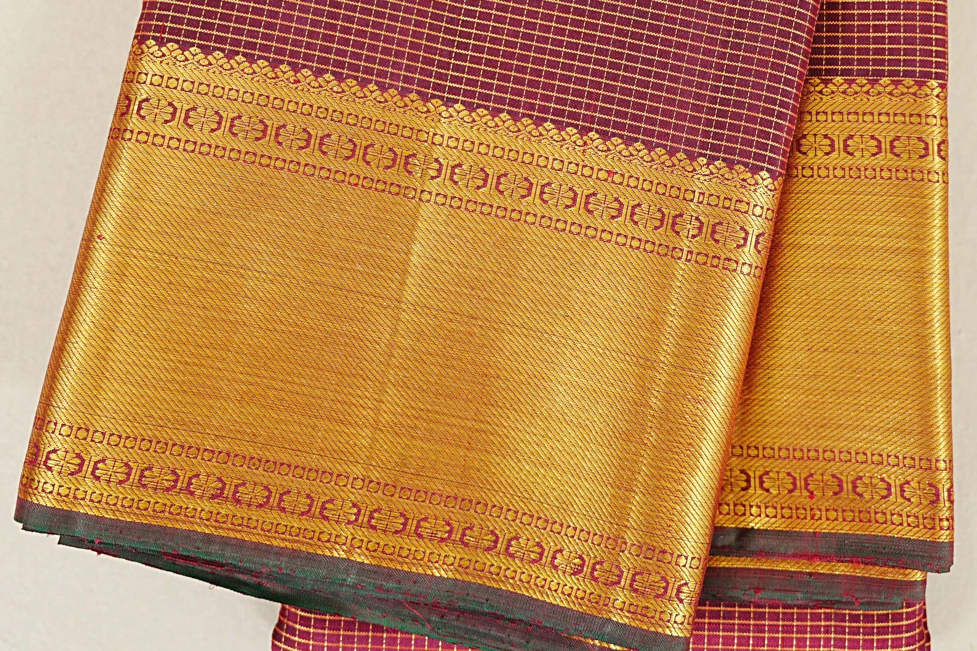 Maroon Zari Checks Vintage Kanjivaram Silk Saree  border zoom