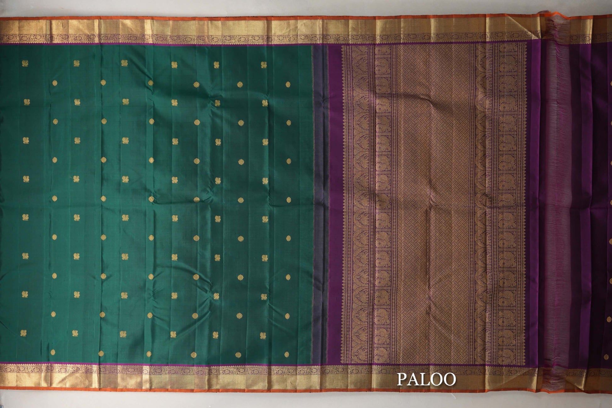 Deep Bottle Green Vintage Kanjivaram Silk Saree paloo