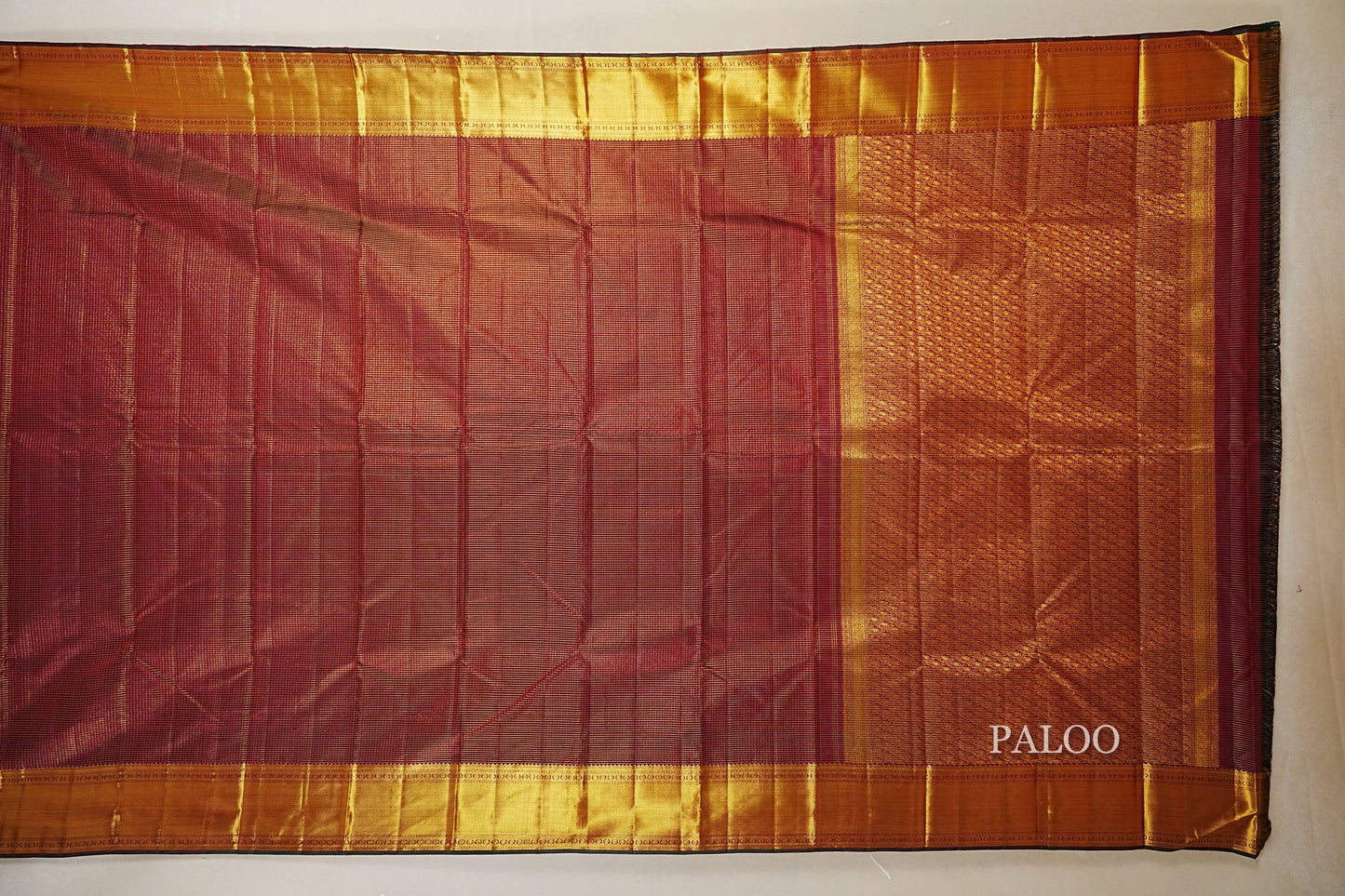 Maroon Zari Checks Vintage Kanjivaram Silk Saree  paloo