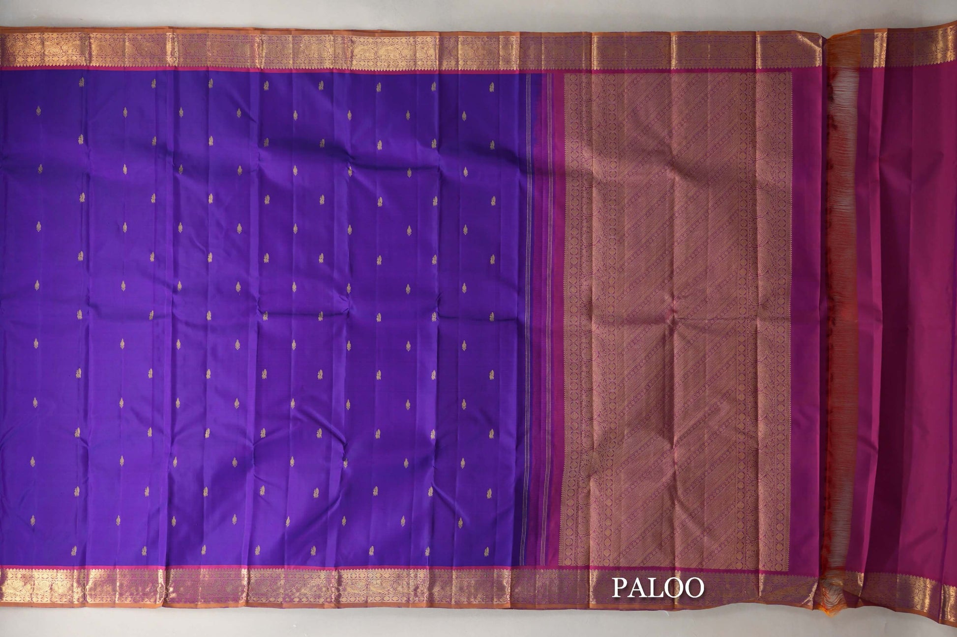 Indigo Violet Vintage Kanjivaram Silk Saree paloo
