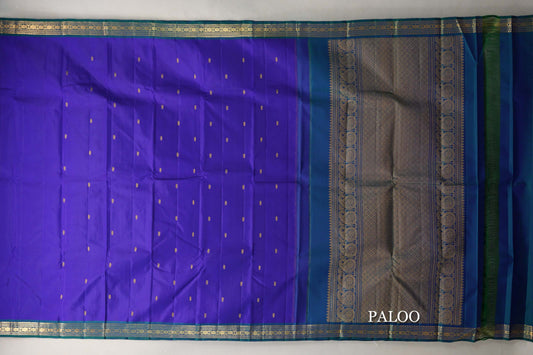 Deep Blue with Peacock Green Borders Vintage Kanjivaram Silk Saree paloo