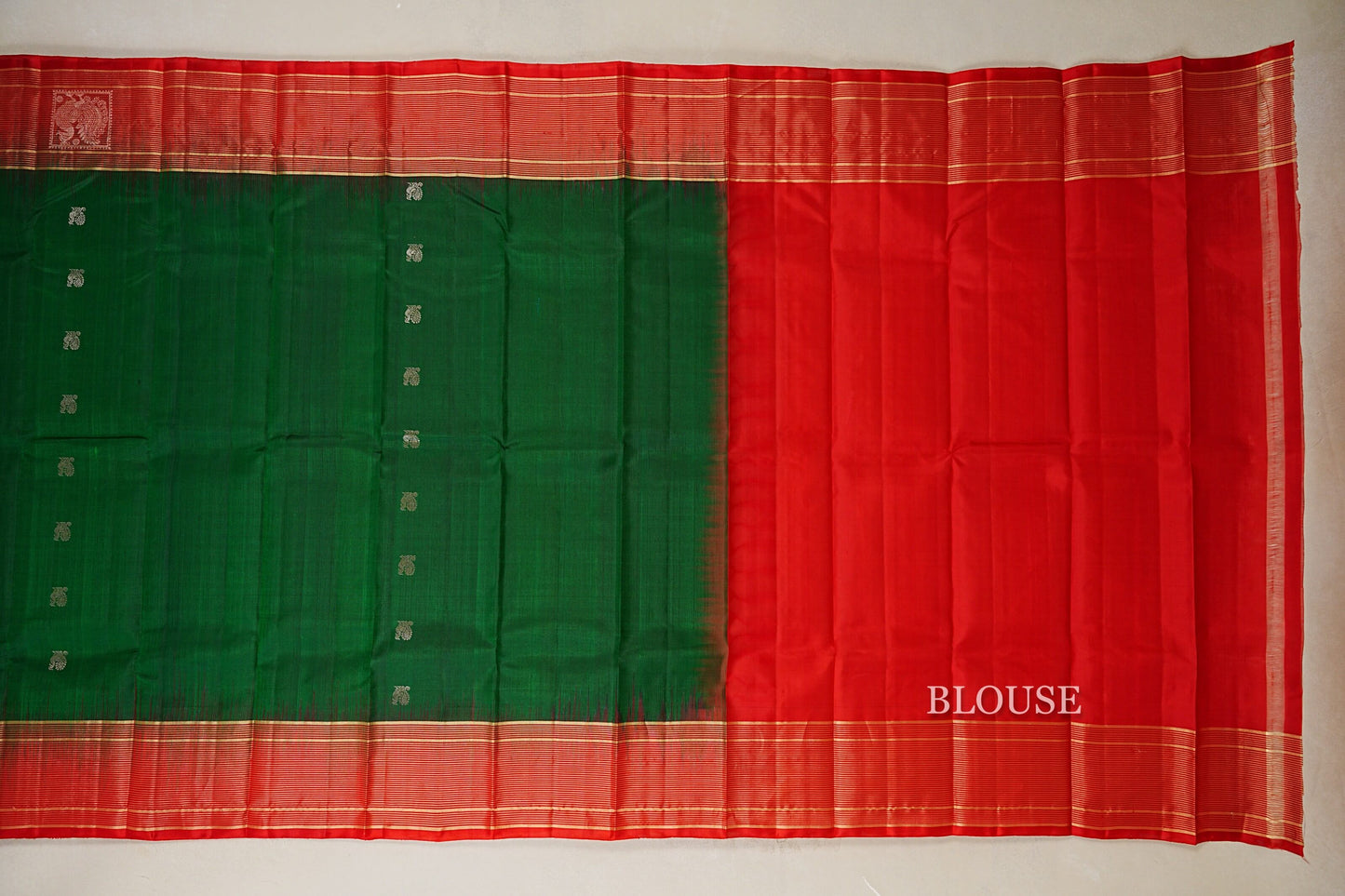 Bottle Green with Red Borders Light Weight Kanchipuram Silk Saree blouse