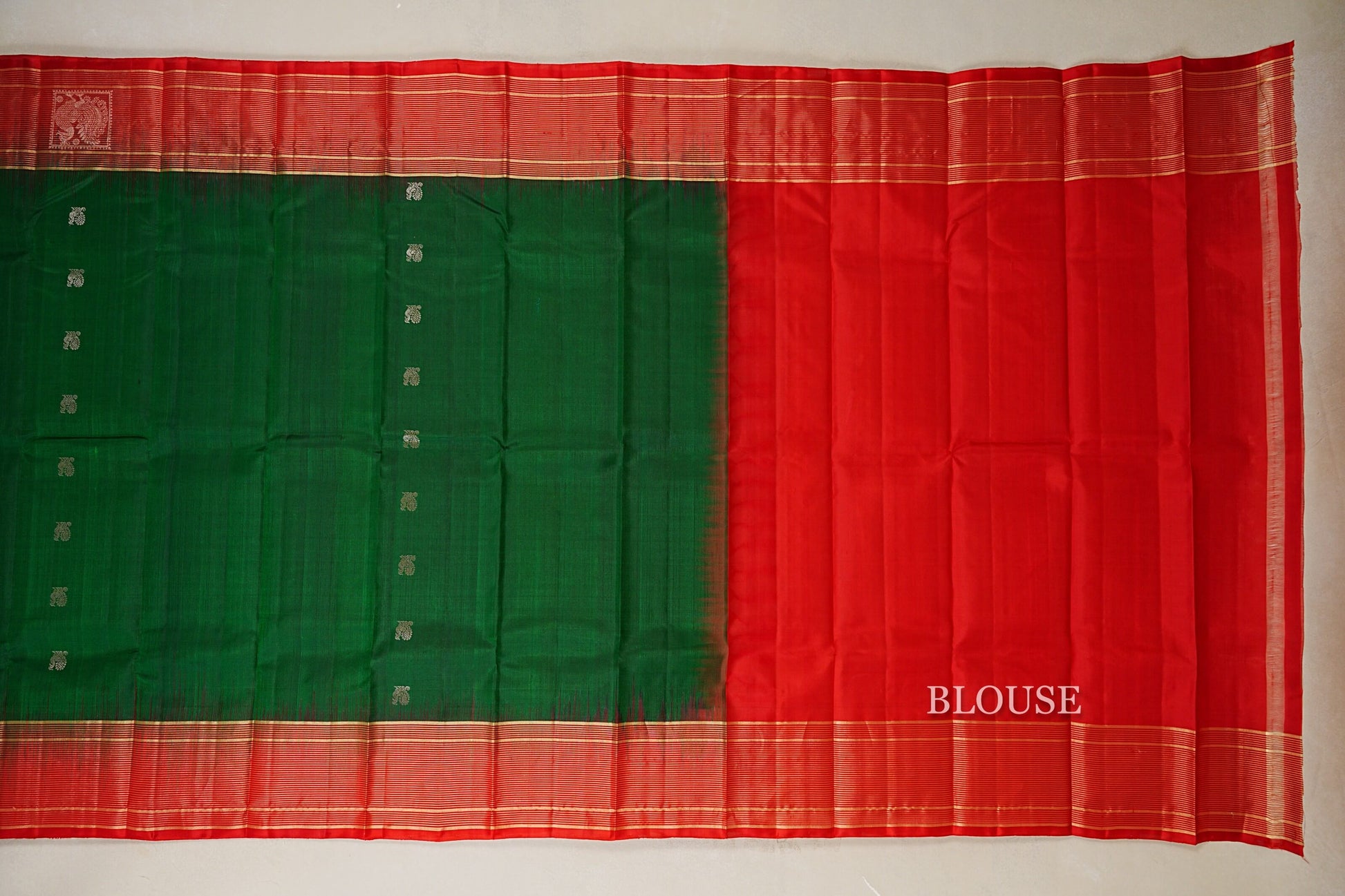 Bottle Green with Red Borders Light Weight Kanchipuram Silk Saree blouse