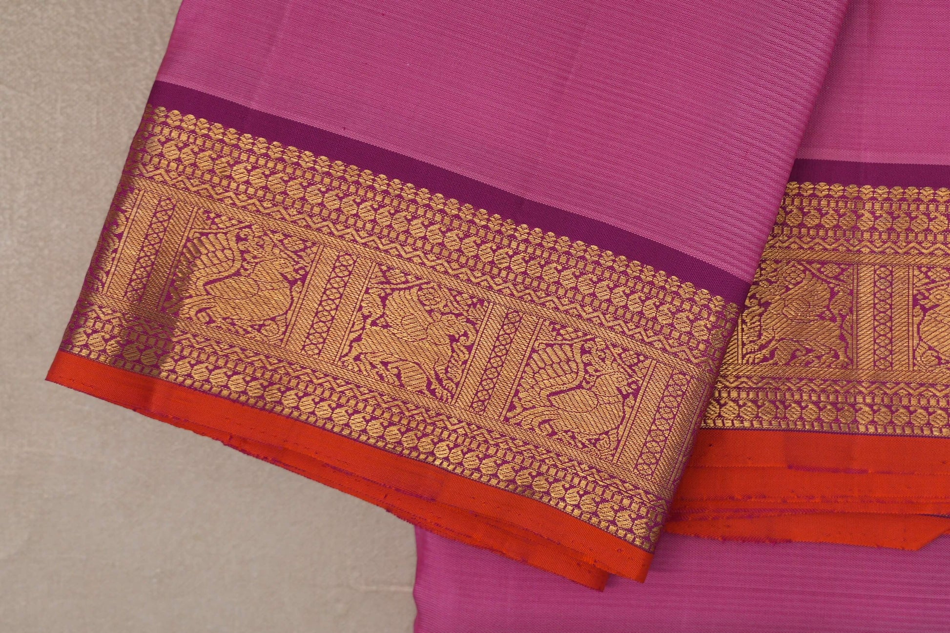 Dusty Rose Pink Vintage Kanjivaram Silk Saree borders
