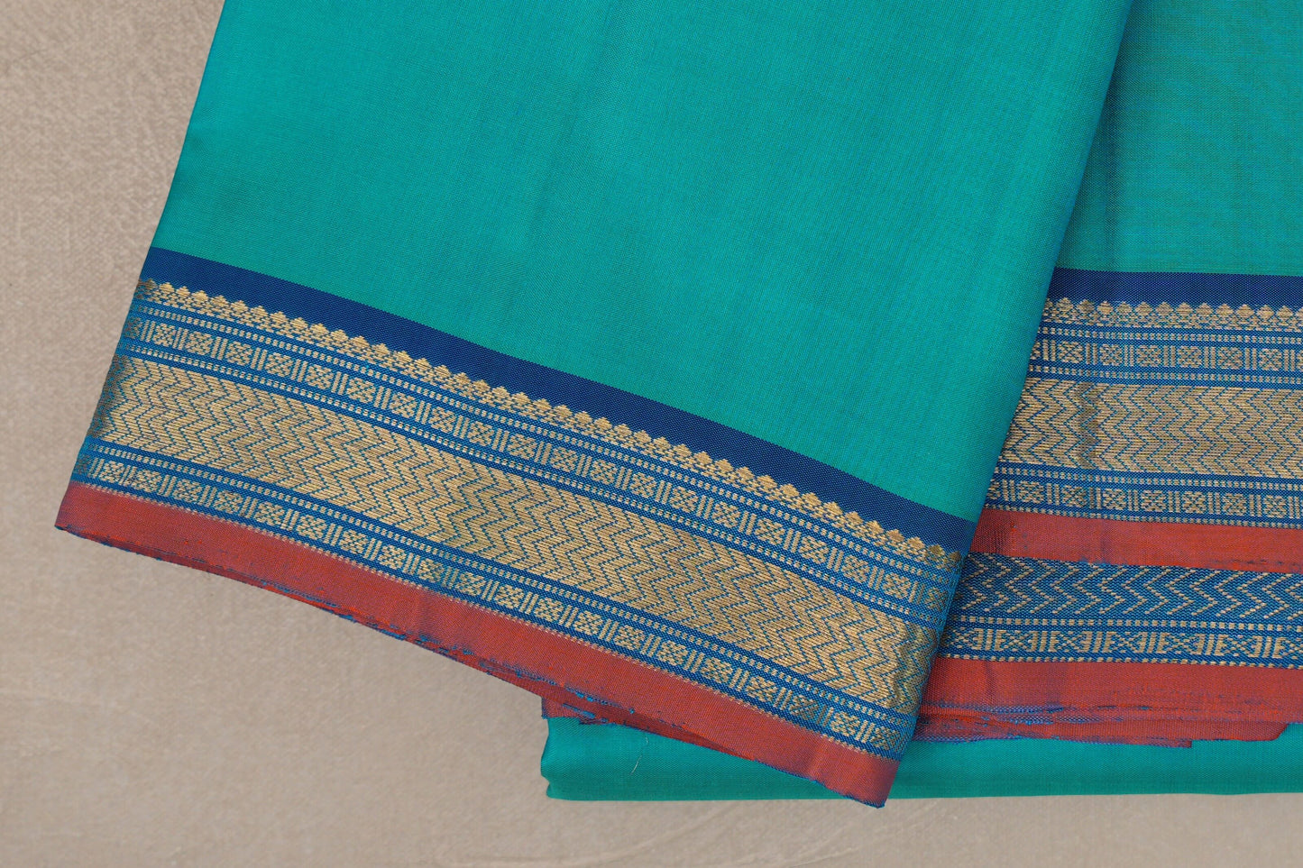 Bluish Green Vintage Kanjivaram Silk Saree border