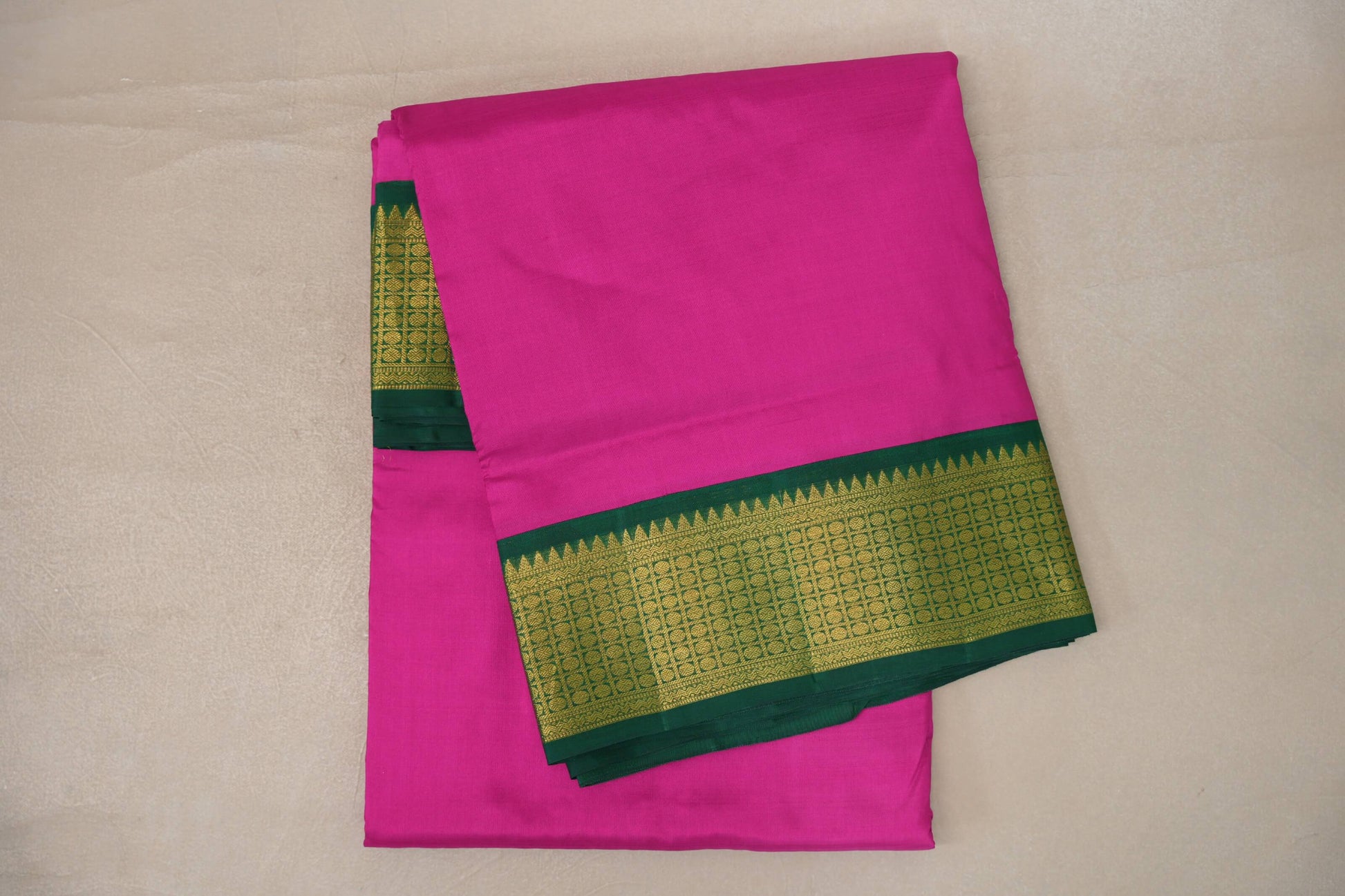 Bright Magenta with Emerald Green Borders Ten Yards Silk Saree