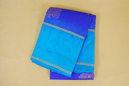folded Royal Blue with Rama Blue Borders Light Weight Kanchipuram Silk Saree
