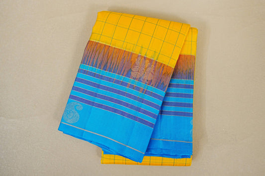 Folded Bright Yellow Light Weight Kanchipuram Silk Saree