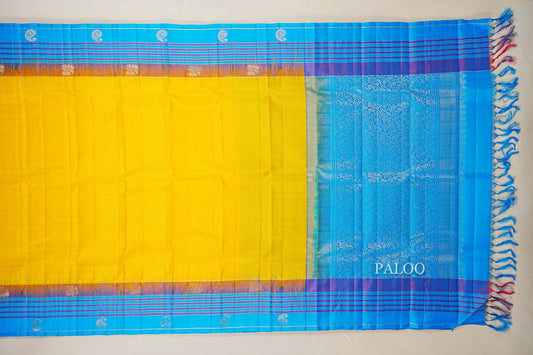 Bright Yellow Light Weight Kanchipuram Silk Saree paloo