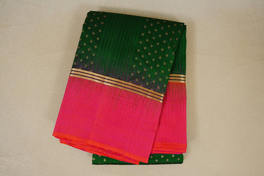 Folded Bottle Green with Rani Pink Borders Light Weight Kanchipuram Silk Saree