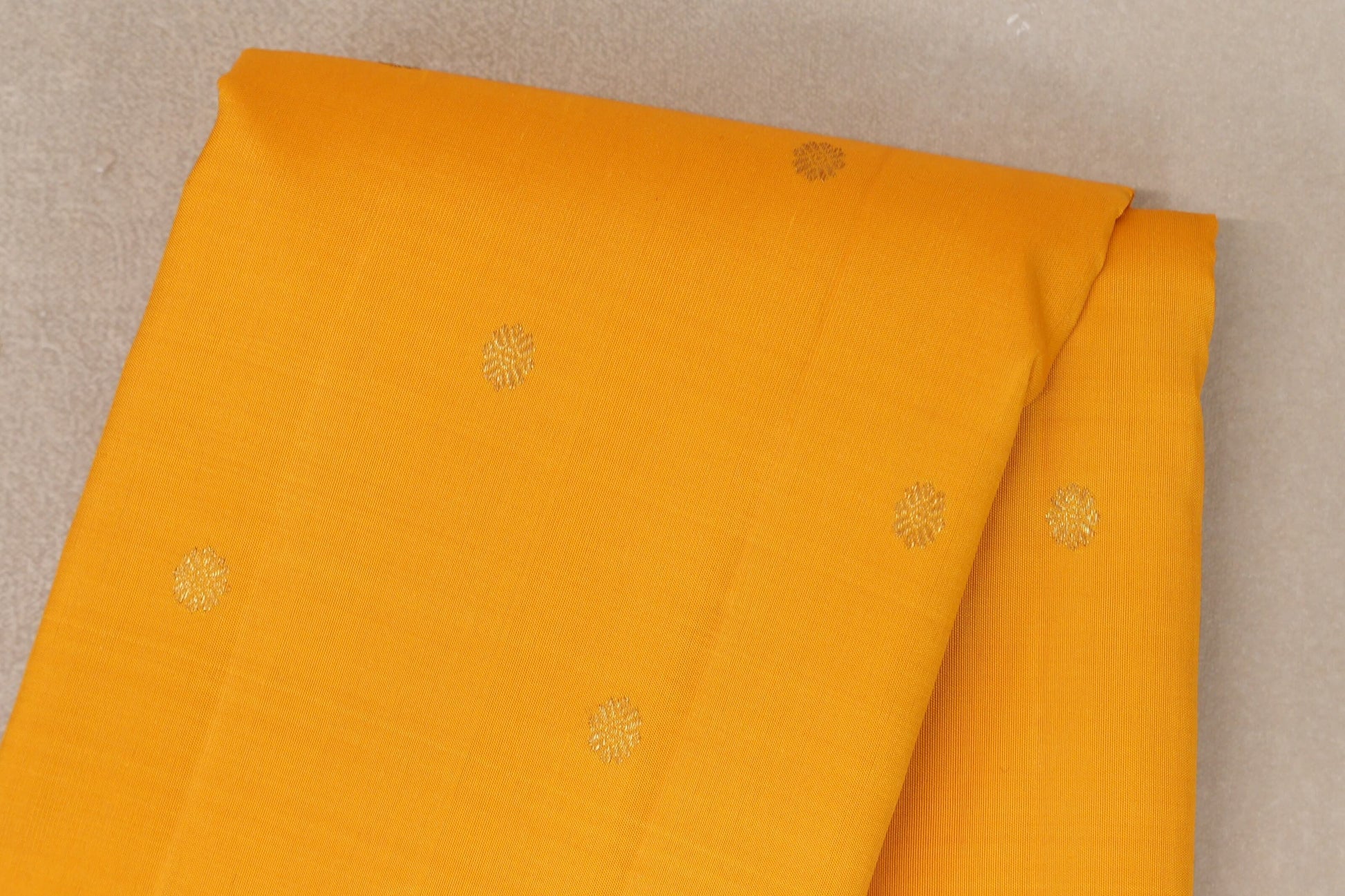 Bright Yellow with Tomato Red with Bottle Green Selvedge Borders Vintage Kanjivaram Silk Saree body