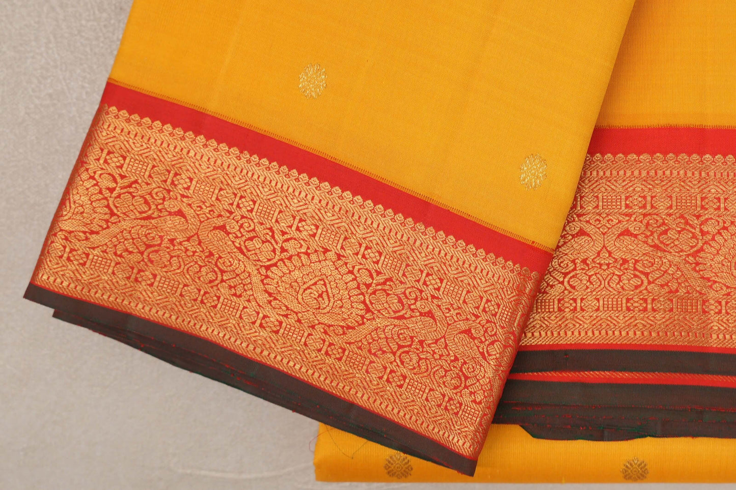 Bright Yellow Vintage Kanjivaram Silk Saree border