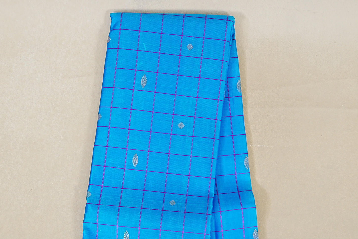 Peacock Blue with Purple Borders Vintage Kanjivaram Silk Saree body  zoom