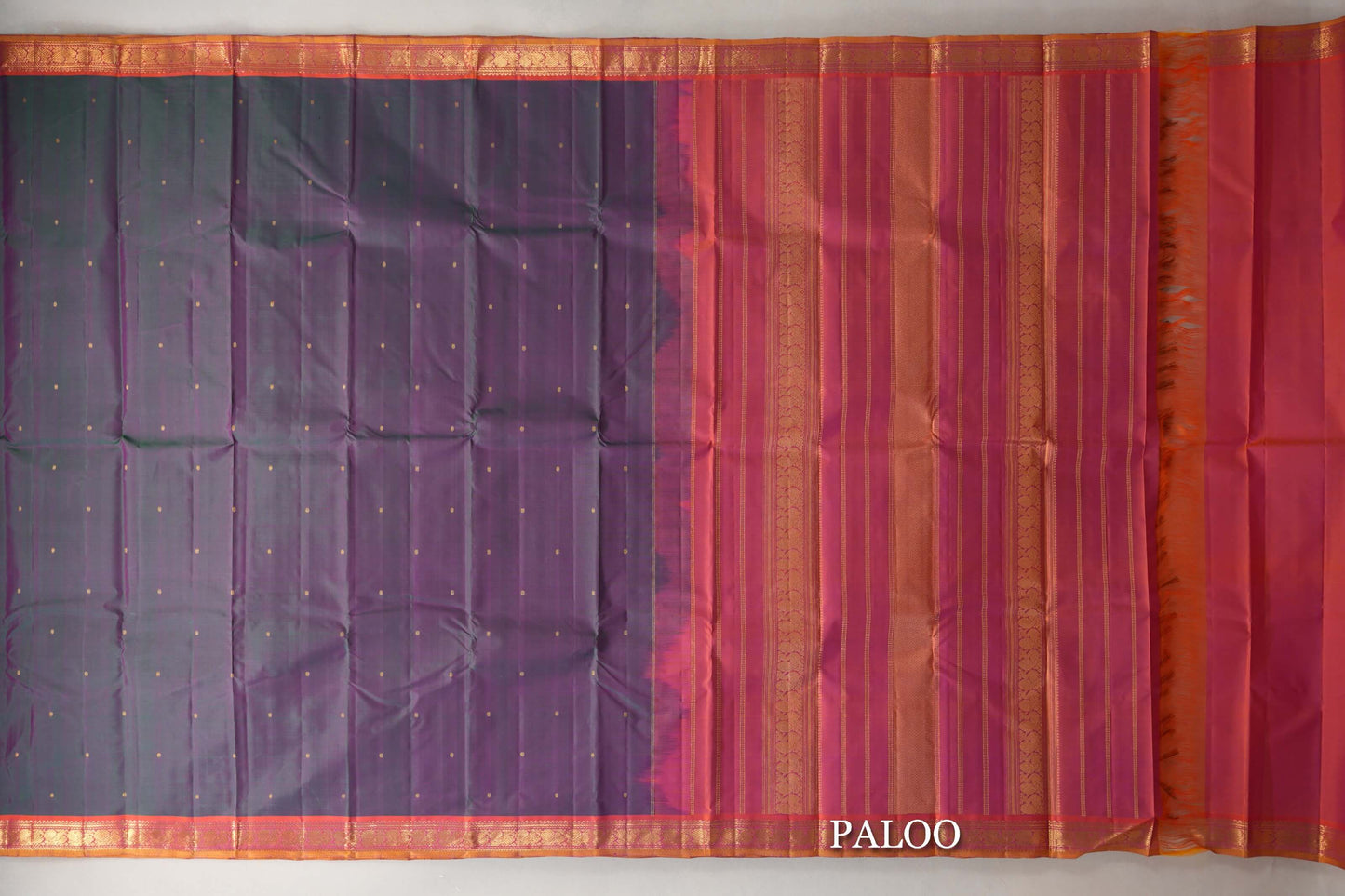 Dual Tone of Magenta & Green Vintage Kanjivaram Silk Saree paloo