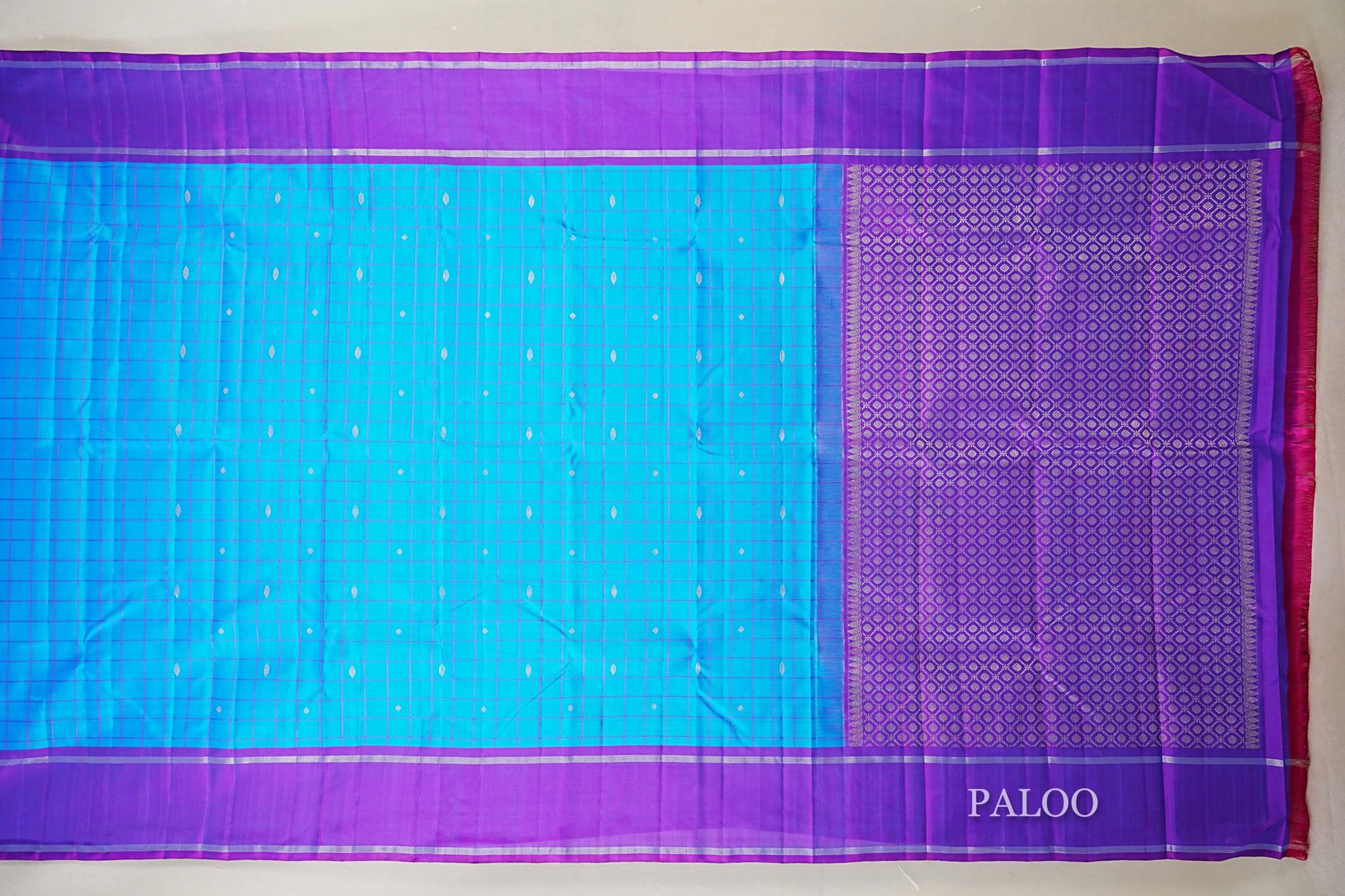 Peacock Blue with Purple Borders Vintage Kanjivaram Silk Saree  PALOO