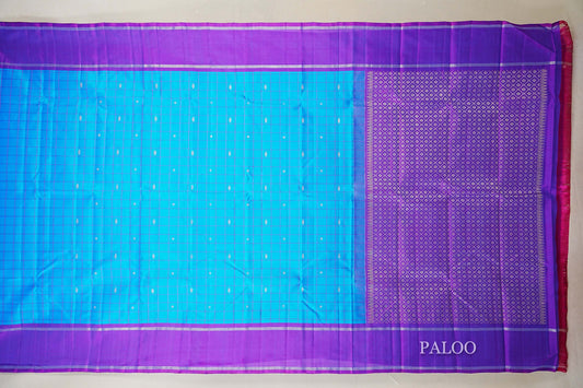 Peacock Blue with Purple Borders Vintage Kanjivaram Silk Saree  PALOO