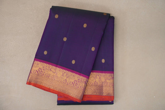 Dual Tone of Green & Purple Vintage Kanjivaram Silk Saree