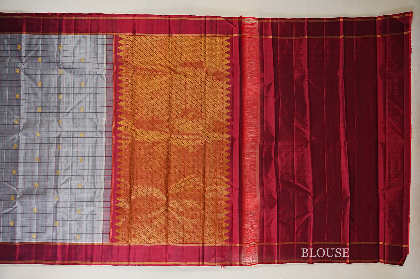 Grey Vintage Kanjivaram Silk Saree blouse