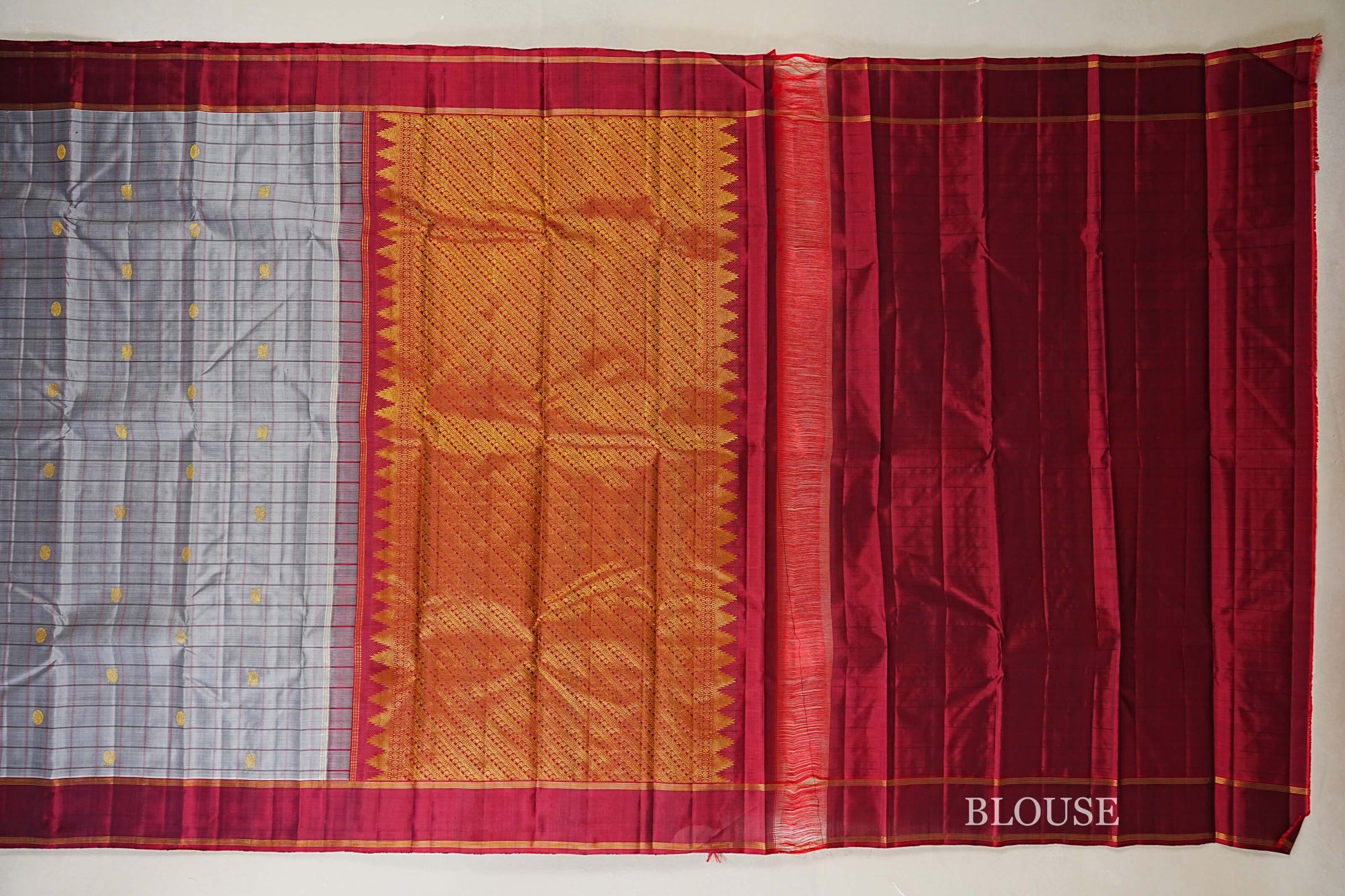Grey Vintage Kanjivaram Silk Saree blouse