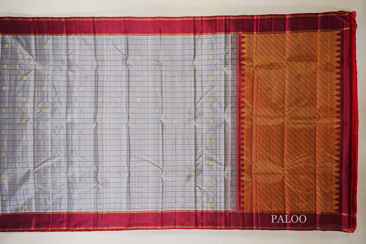 Grey Vintage Kanjivaram Silk Saree paloo