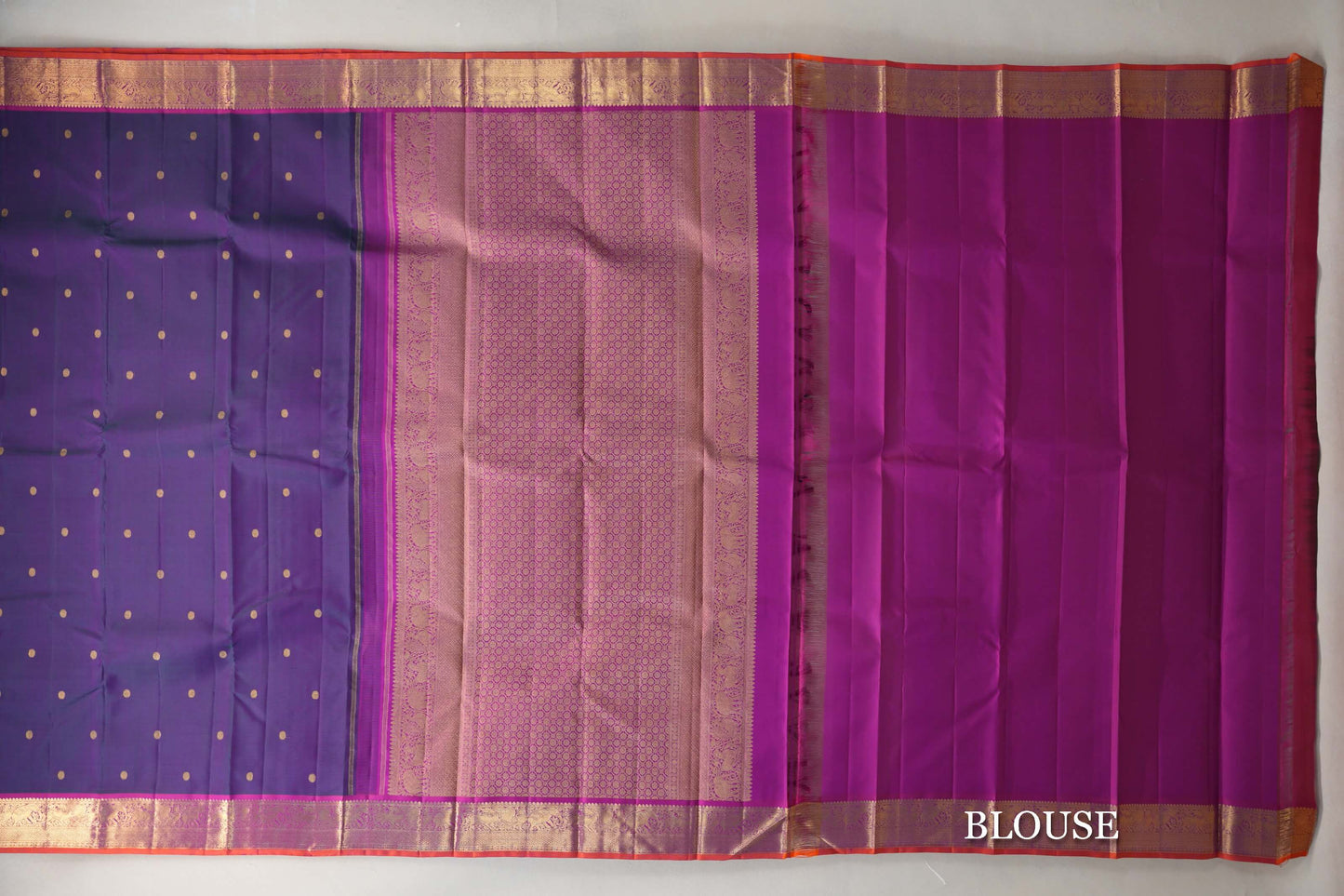 Dual Tone of Green & Purple Vintage Kanjivaram Silk Saree blouse