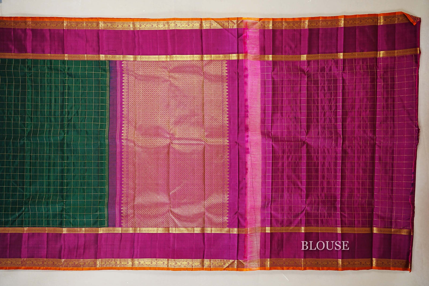 Bottle Green Vintage Kanjivaram Silk Saree  blouse