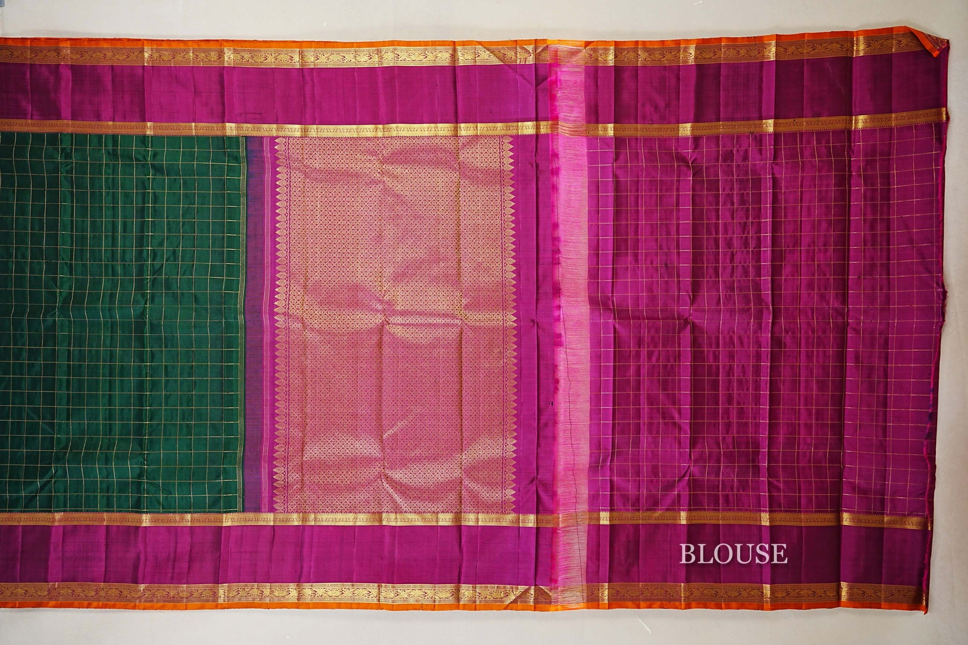 Bottle Green Vintage Kanjivaram Silk Saree  blouse