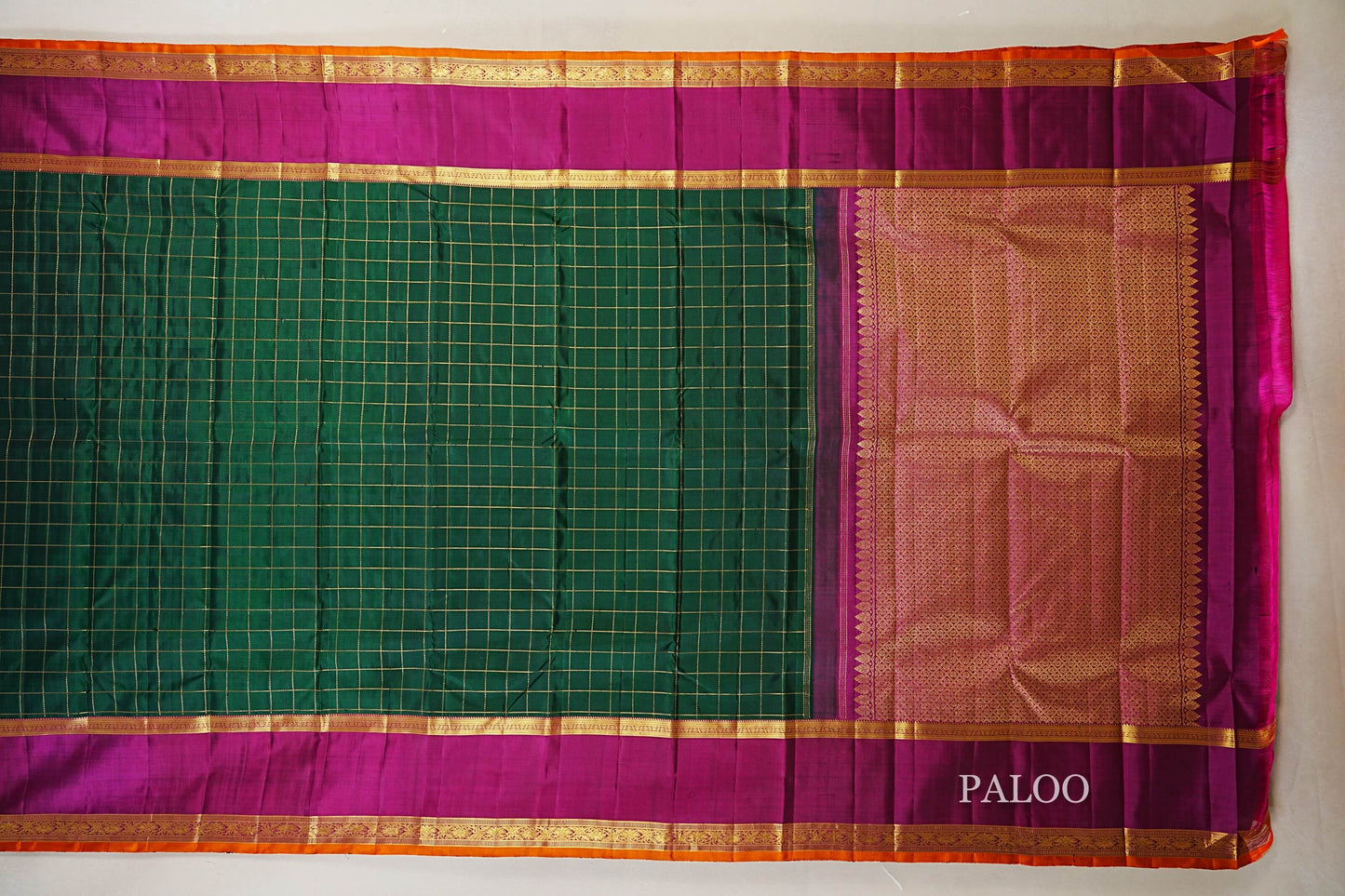 Bottle Green Vintage Kanjivaram Silk Saree  paloo