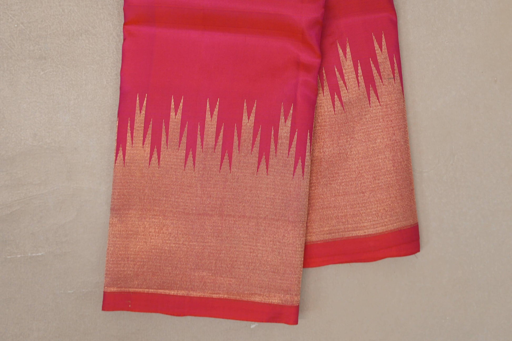 Orangish Pink Light Weight Kanchipuram Silk Saree temple border