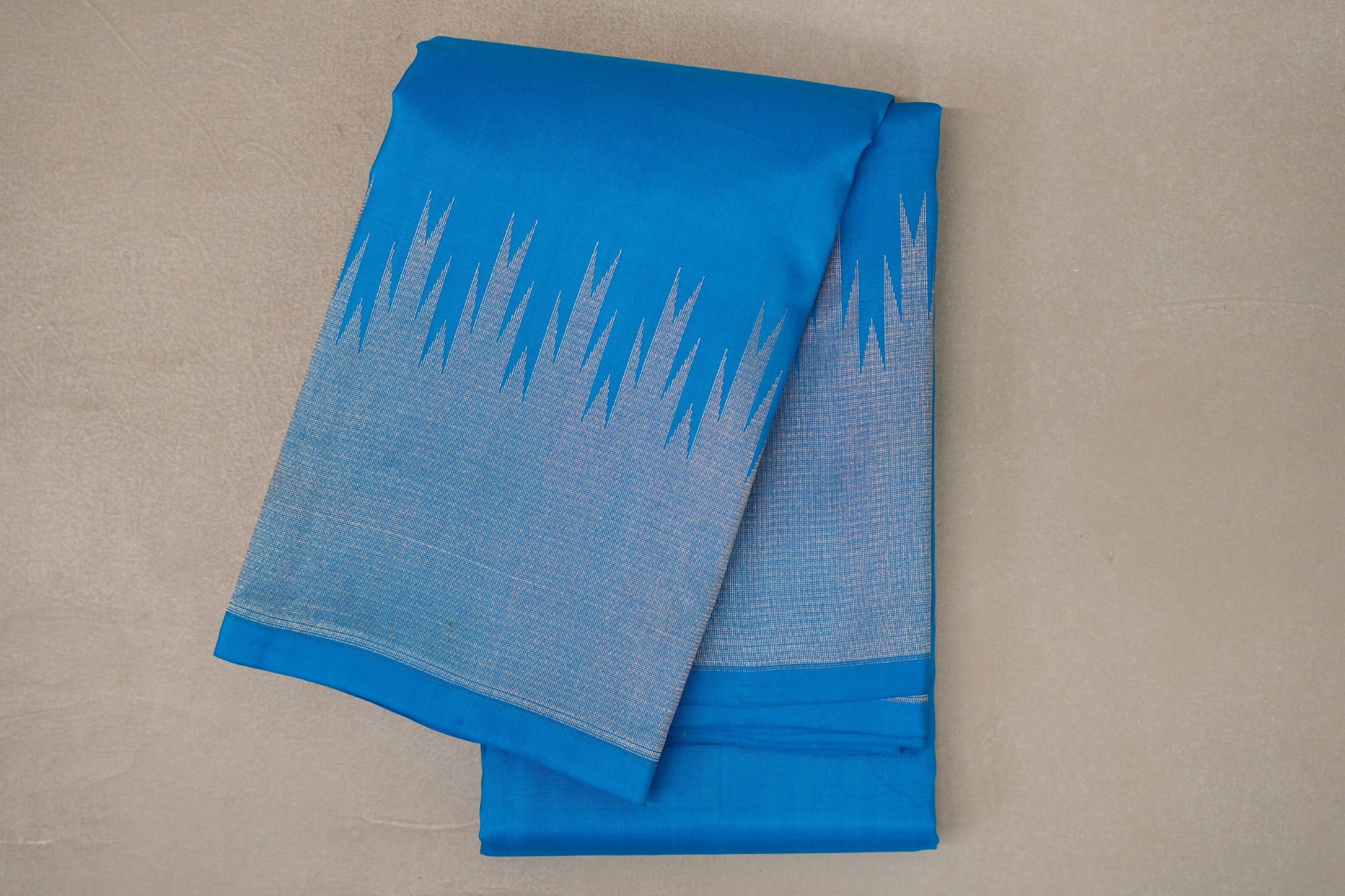 Deep Sky Blue with Temple Borders Light Weight Kanchipuram Silk Saree