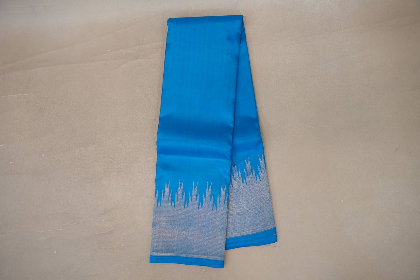 Online Deep Sky Blue with Temple Borders Light Weight Kanchipuram Silk Saree
