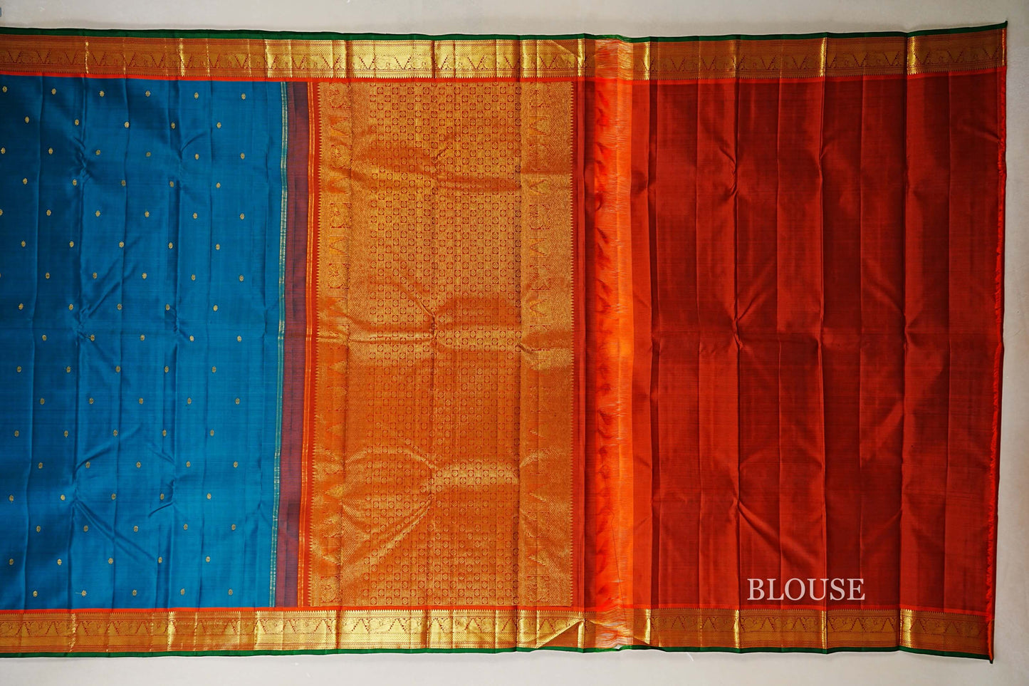 Bluish Green Vintage Kanjivaram Silk Saree blouse