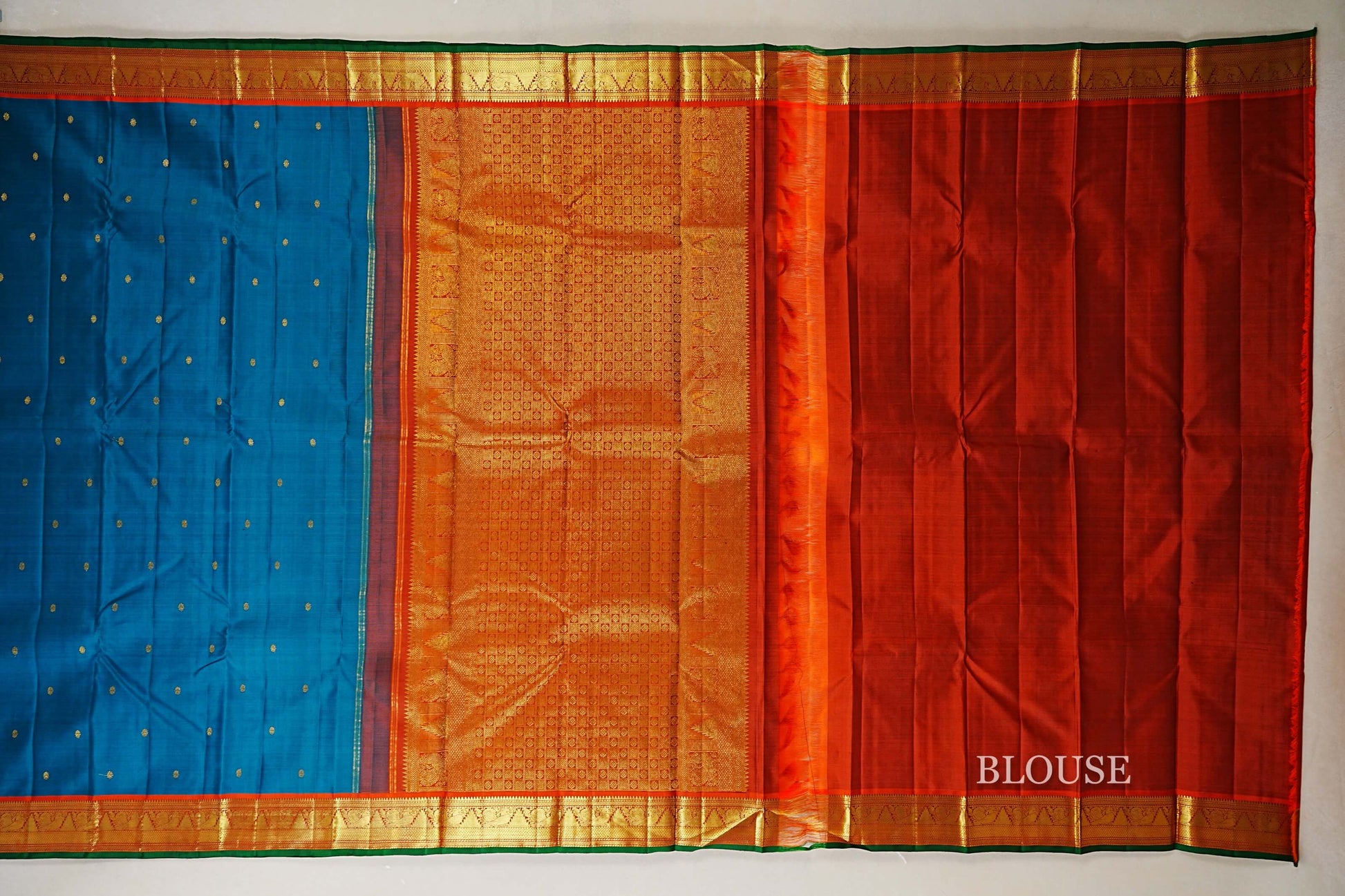 Bluish Green Vintage Kanjivaram Silk Saree blouse