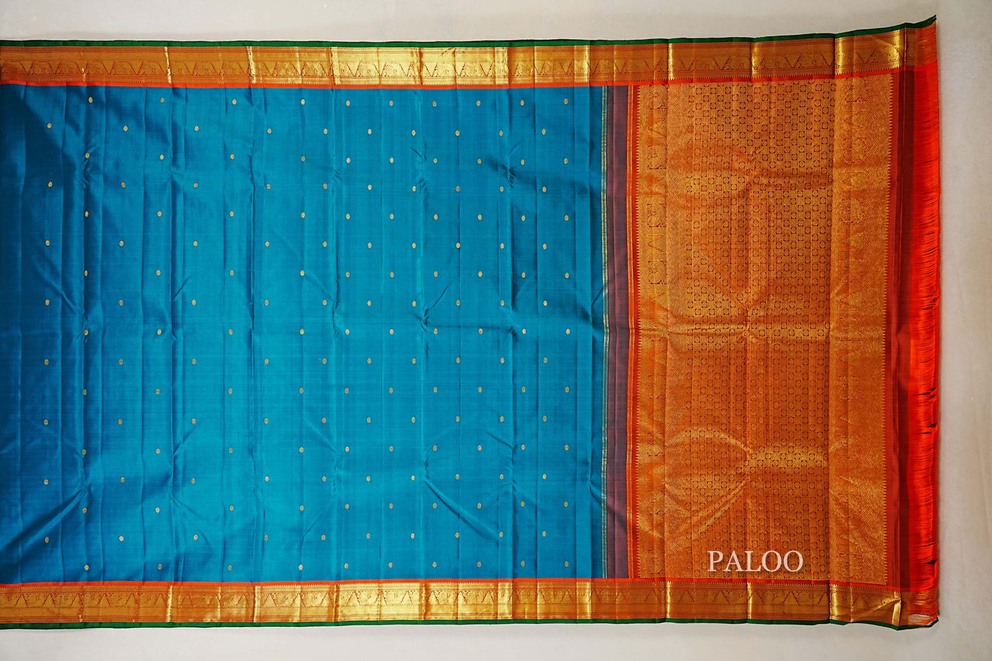 Bluish Green Vintage Kanjivaram Silk Saree paloo