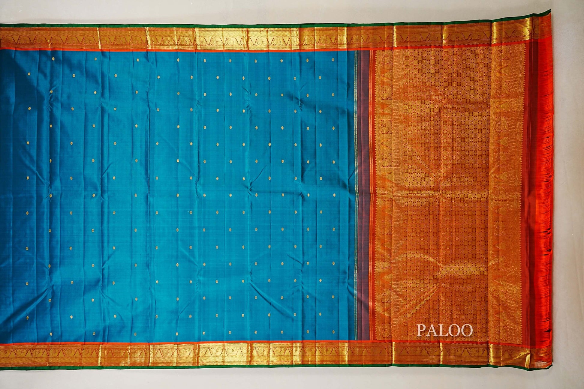 Bluish Green Vintage Kanjivaram Silk Saree paloo