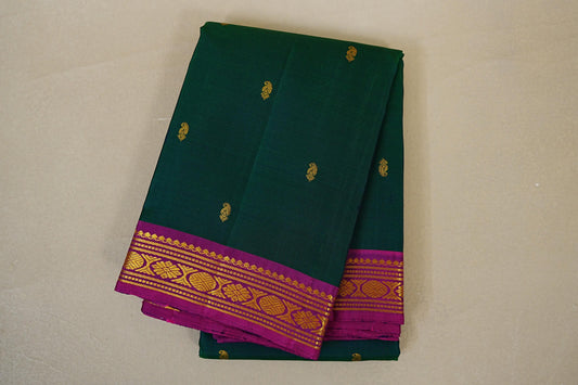 folded Peacock Green with Magenta Borders Vintage Kanjivaram Silk Saree