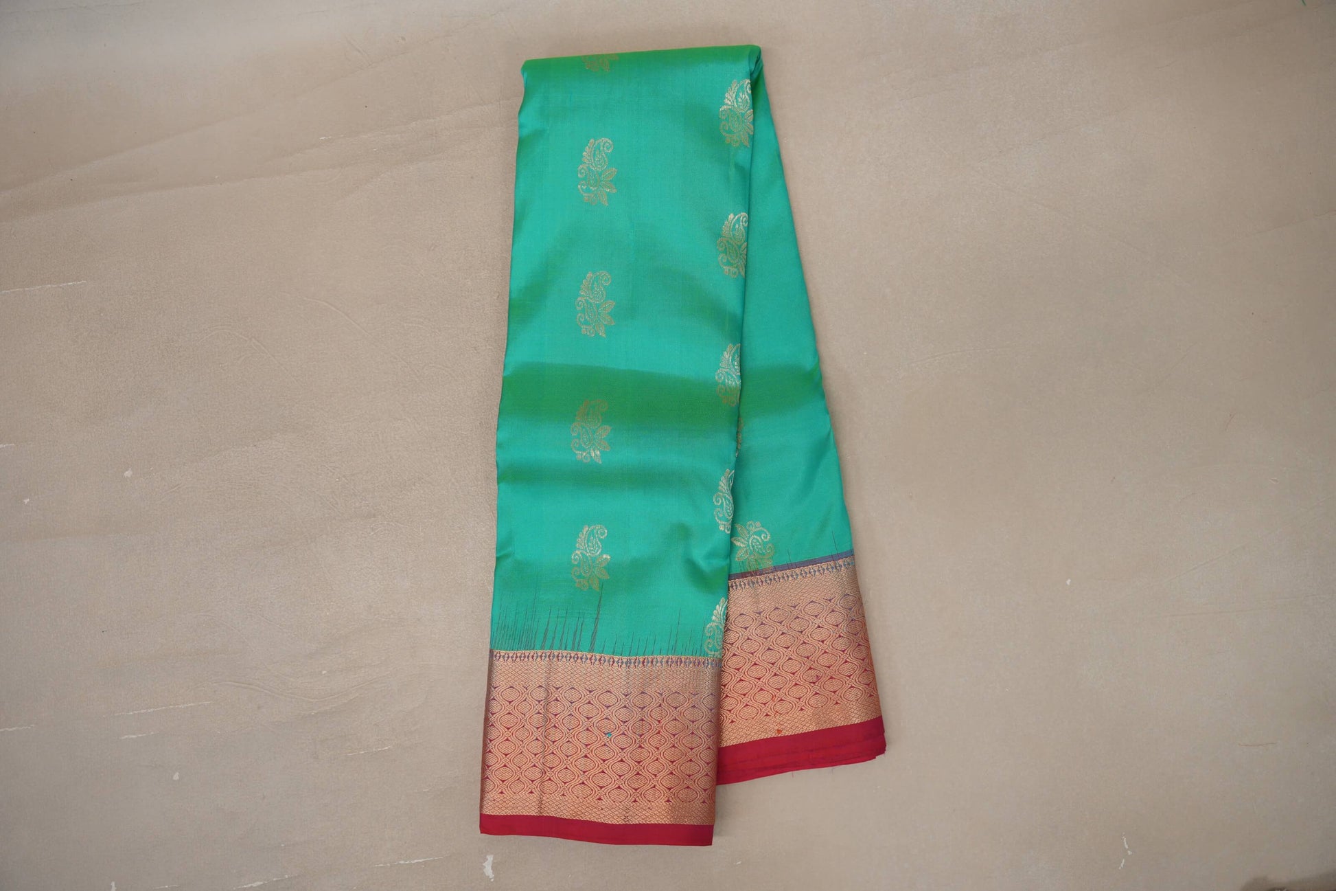 Online Bluish Green with Bright Pink Borders Light Weight Kanchipuram Silk Saree 