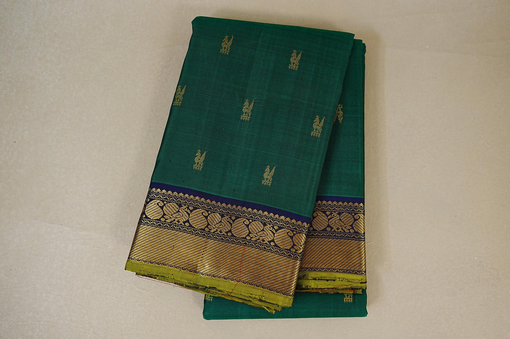 folded Medium Green Vintage Kanjivaram Silk Saree 