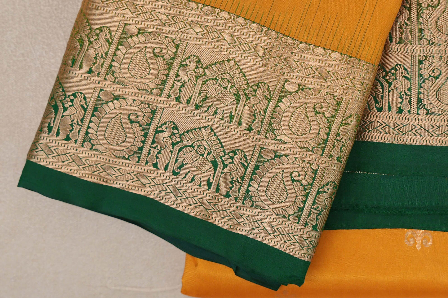 Bright Mango Yellow Light Weight Kanchipuram Silk Saree border