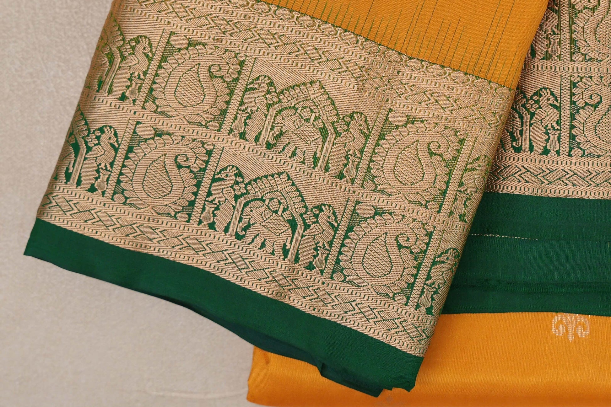 Bright Mango Yellow Light Weight Kanchipuram Silk Saree border