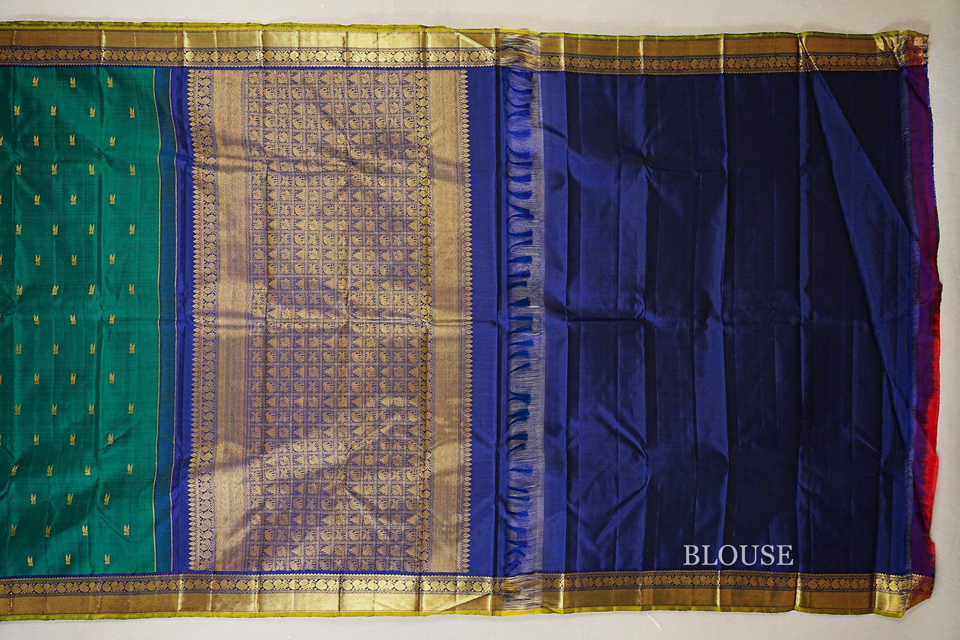 Medium Green Vintage Kanjivaram Silk Saree blouse