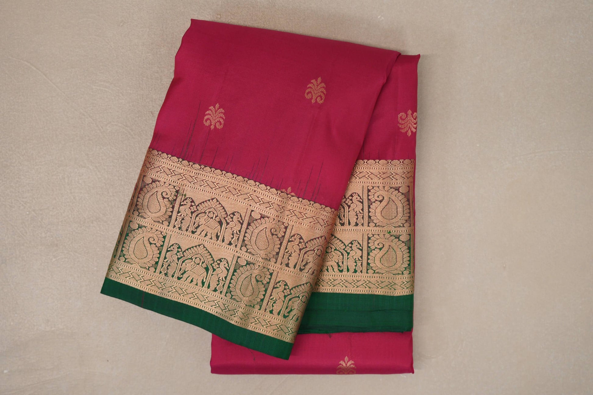 Rani Pink with Bottle Green Borders Light Weight Kanchipuram Silk Saree