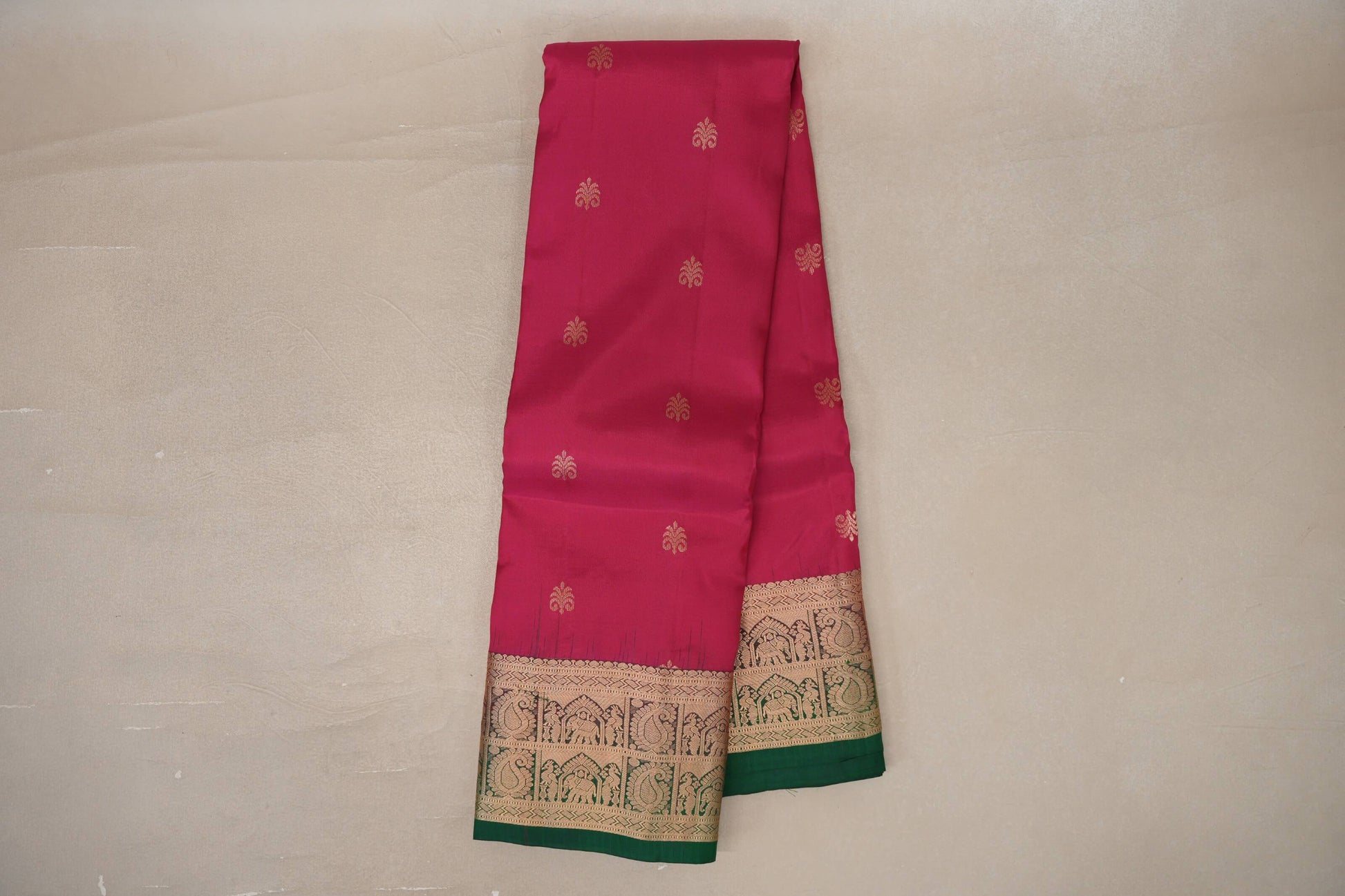 Online Rani Pink with Bottle Green Borders Light Weight Kanchipuram Silk Saree